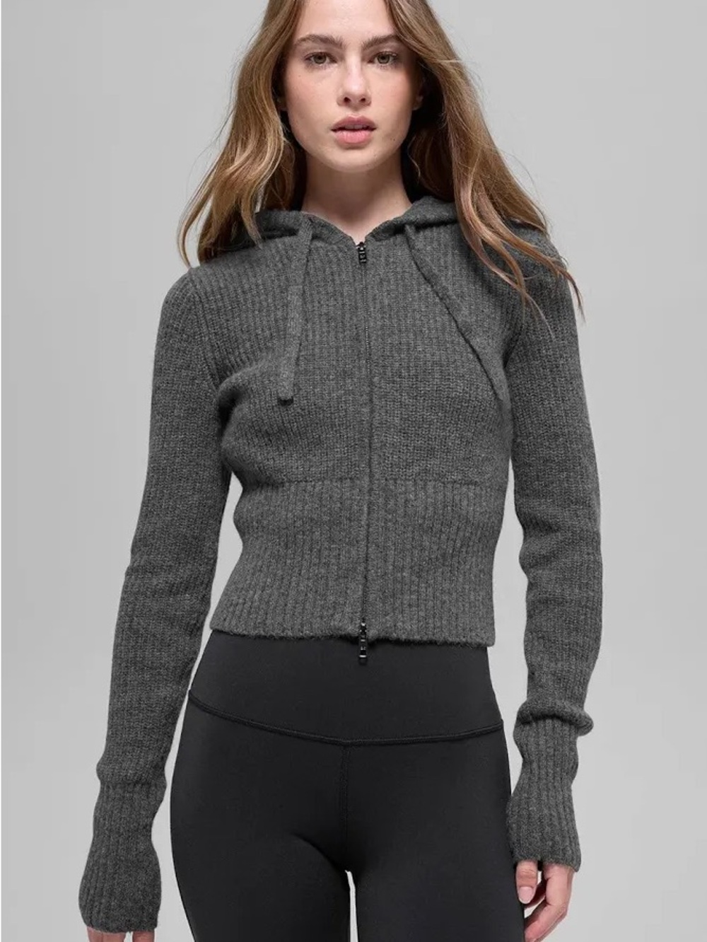 Alo Wool Cashmere Ribbed Noble Full Zip Hoodie size S NWT